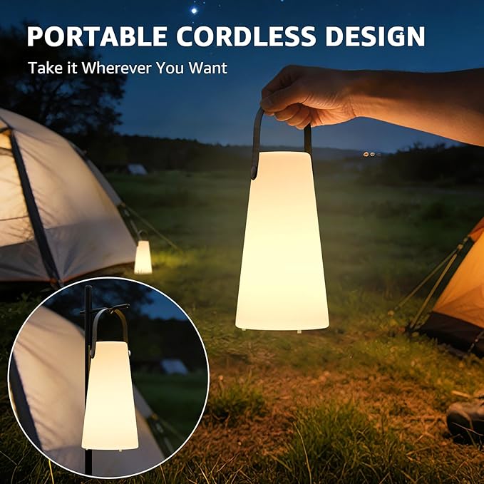 2 Pack Outdoor Lamps, NiceBuy Rechargeable Outdoor Lanterns Table Lamp with IP44 Waterproof, Battery Operated Portable Hanging Cordless Outdoor Lamp RGB Colors for Patio Camping Balcony Porch