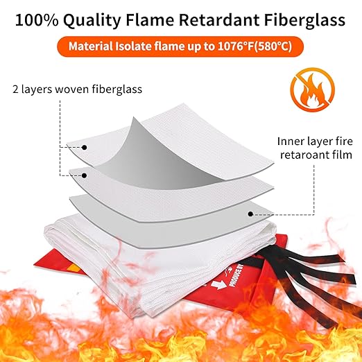 COSHNIBI Emergency Fire Blanket for Home & Kitchen - High Heat Resistant Fire Suppression Blanket （2 Pack）