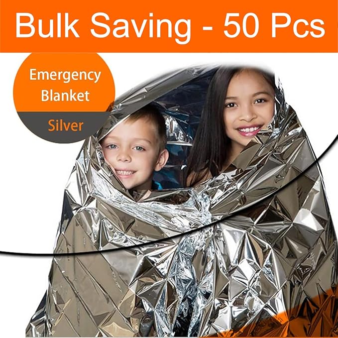 50 Pcs Emergency Mylar Thermal Blanket, Gigantic Space Blanket 82 * 52 in. for Marathons and Car Use