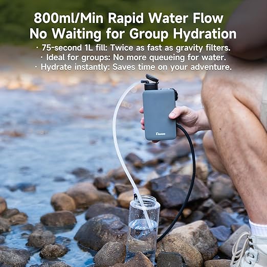 Nawaza Portable Electric Water Filter - 0.01 Micron Outdoor Camping Water Purifier for Hiking, Camping Water Filtration System Survival,Travel and Emergency (Grey)