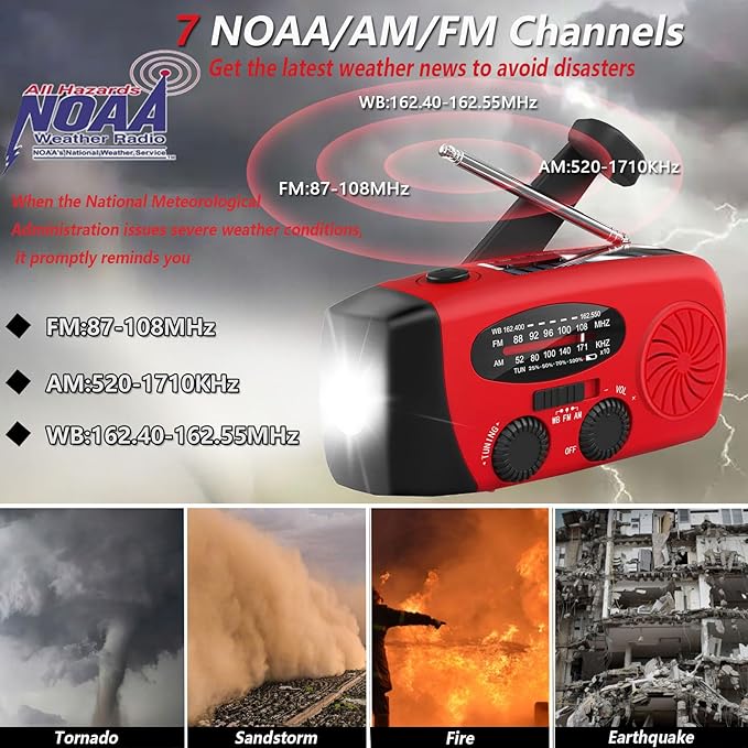 Emergency Solar Hand Crank Dynamo NOAA WB AM/FM Radio Hurricane Camping Survive Kit with 3-LED Flashlight 2000mAh 088FS Portable radios