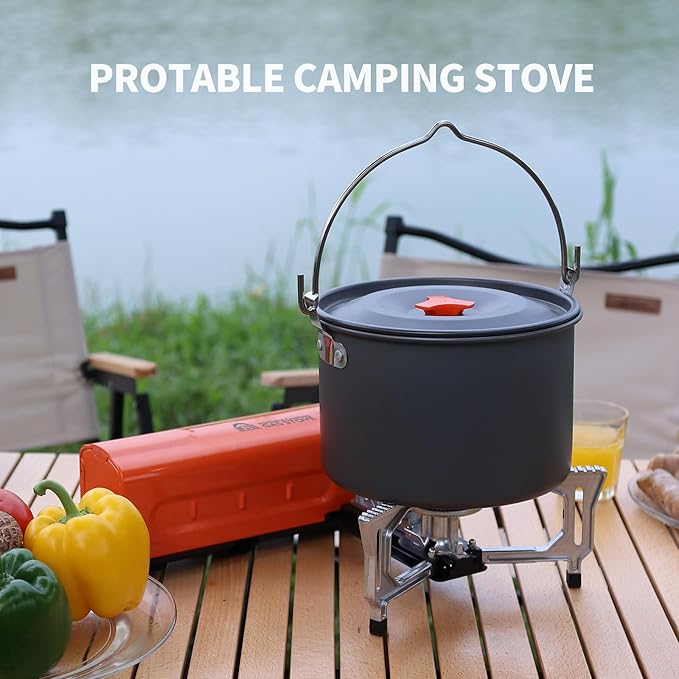 INFOOD Portable Butane Gas Camping Stove - 7500 BTU Compact Folding Design with Carry Bag for Backpacking, RV Trips, Picnic & Outdoor Indoor Cooking, Orange