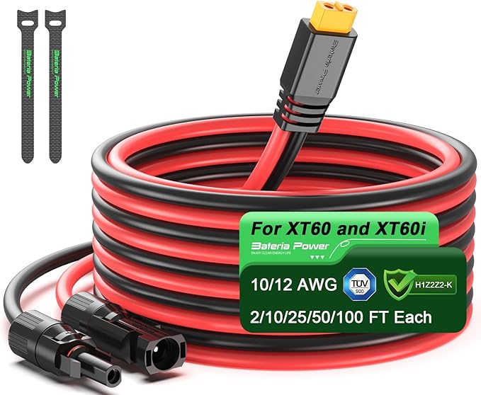 Bateria Power Solar to XT60 Charge Extension Cable 10AWG 10Ft, Solar Connector to XT60 Adapter Cable for Solar Panel to LiFePO4 Battery RV Portable Power Station Solar Generator,10AWG 10Ft