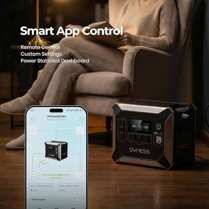 DYNESS 2048Wh Portable Power Station, 2400W Solar Generator with UPS, APP Control, LiFePO4 Battery, 13 Outputs, Quiet Backup Power for Home, RV, Camping