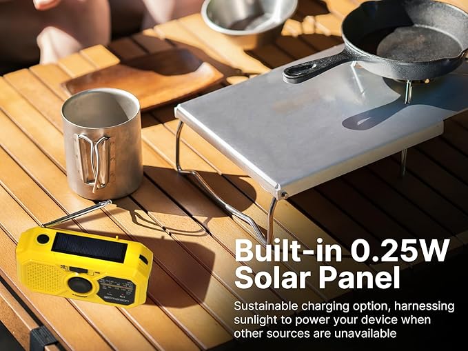 Emerson ER-7050 Emergency AM/FM Radio with NOAA Weather Band, Built-in Power Bank, Hand Crank, Solar Charging, LED Flashlight, and SOS Alarm – Essential Survival Gear for Camping and Emergency Prep