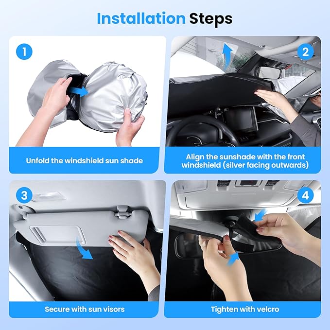 Canvcle Windshield Sun Shade for 2021-2025 2026 Ford Mustang Mach-E Accessories Upgraded Double-Layer Front Window Sunshade Cover Sun Visor Protector Foldable Block UV Rays Keep Vehicle Cool