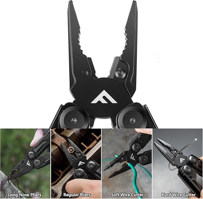 FLISSA 15-in-1 Multi-tool Pliers with Sheath, Portable Pocket Knife with Safety Locking System, Belt Clip and Sheath for Outdoors, Survival, Camping, Fishing, Hunting – Ideal Christmas Gift for Man