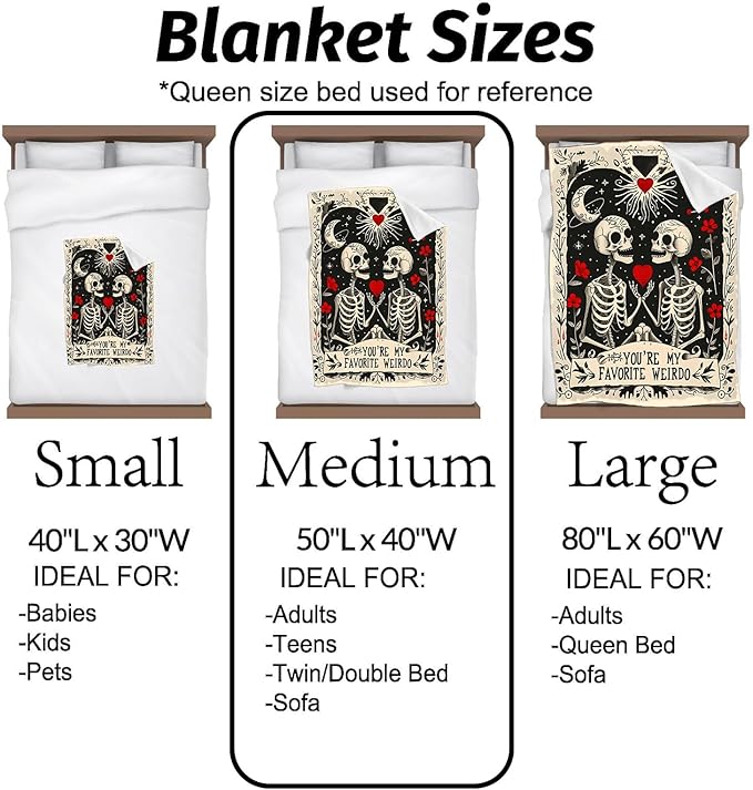 Gothic Skull Blanket Romantic Skeleton Couple Holding Heart Throw Blankets Lightweight Flannel Throws for Camping Couch Chair Office Bed Goth Halloween Home Decor Gifts for Adults,60x50inch
