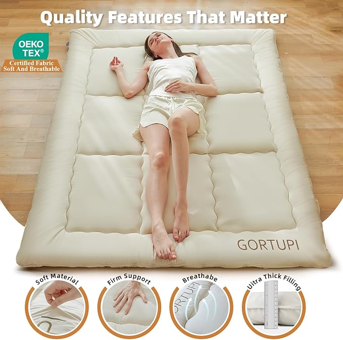 Twin Size Japanese Floor Futon Foldable Futon Mattress for Floor Tatami Mattress Portable Rollaway Bed for Guest Playmat for Kids Tatami Sleeping Pad Japanese Mattress for Adults Beige A
