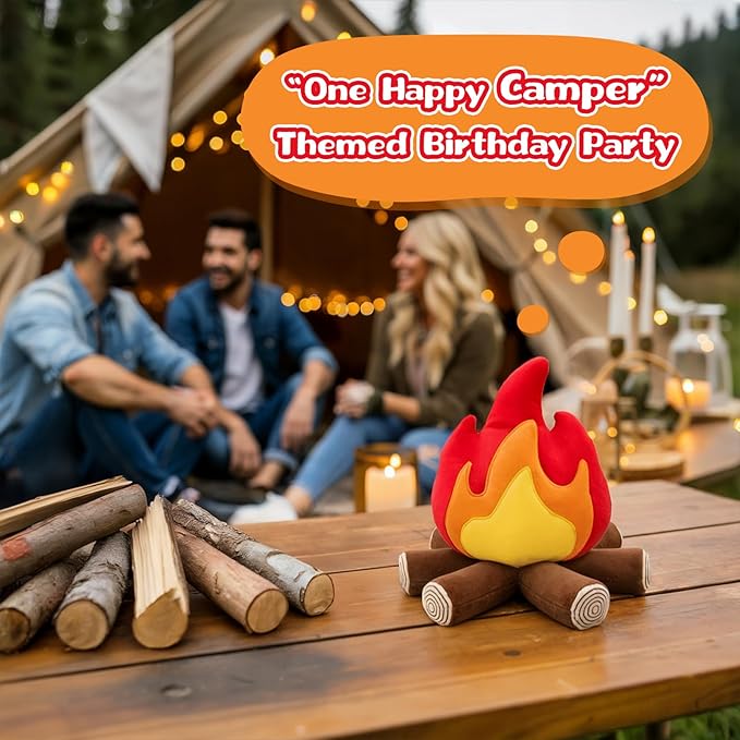 FunisFun Campfire Plush Toys, Fake Fire Firewood Plush Pillow - Realistic Flameless Campfire Decor for Adults, Cozy Home Office Room Decoration, Camping Enthusiast Gift Idea