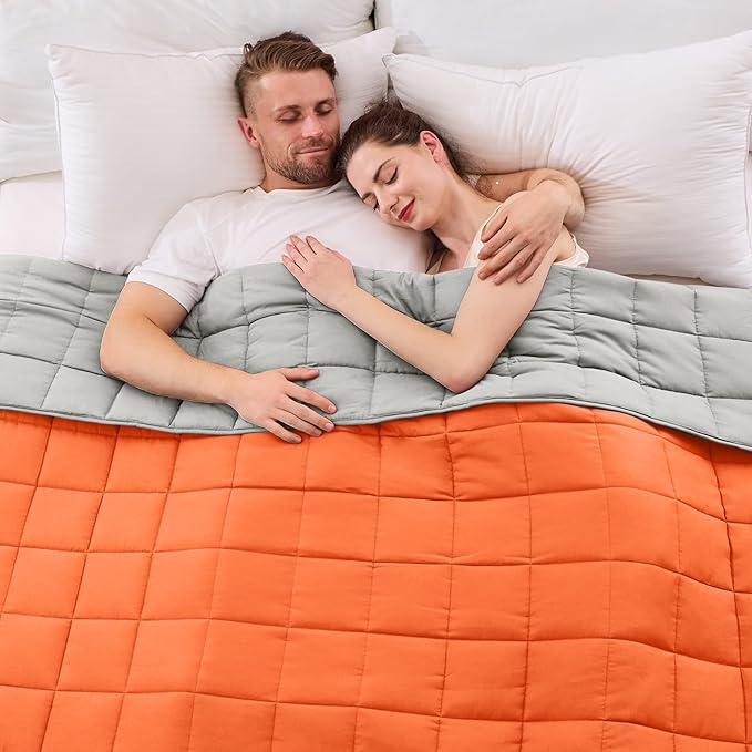 yescool Weighted Blanket for Adults (20 lbs, 88” x 104”, Orange) Cooling Heavy Blanket for Sleeping Perfect for 190-210 lbs, Queen Size Breathable Blanket with Premium Glass Bead, Machine Washable