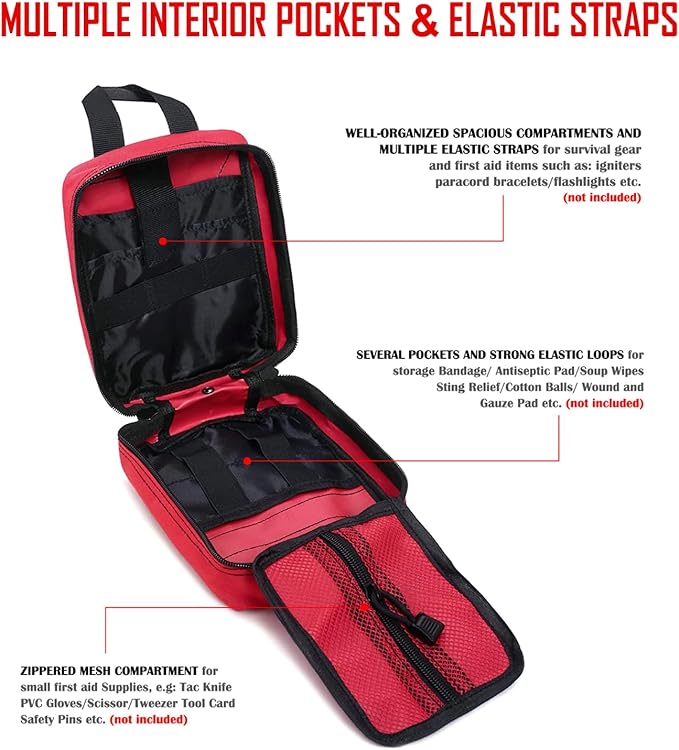 Molle Pouch ifak First aid kit Bag Empty Trauma Medical Tear away Pouches for Belt Backpack Vest Car Molly Med Case 600D nylon Small Tactical Pouch (RED)