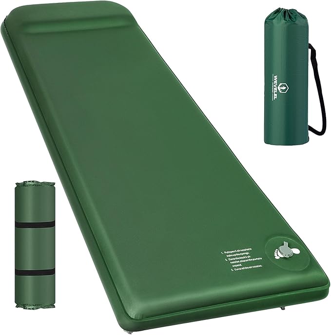 Wevelel Memory Sleeping Pad, 3.1" Ultra-Thick Foam Sleeping Mats for Camping, Easy Inflate&Deflate,9.5 R-Value Insulated Camping Mattress Pad with Pillow, for Car Travel Tent