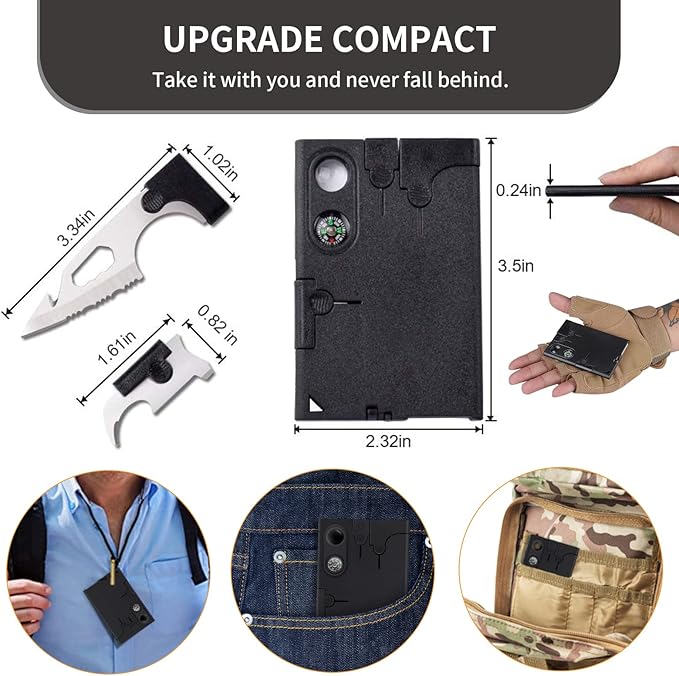 Credit Card Tool Multitool, Christmas Stocking Stuffers 18 in 1 Cool Gadgets, Useful Fathers Gift for Dad, Upgraded Multi-Tool Birthday Gifts Men Women Survival Wallet Tools with Screwdrivers Compass