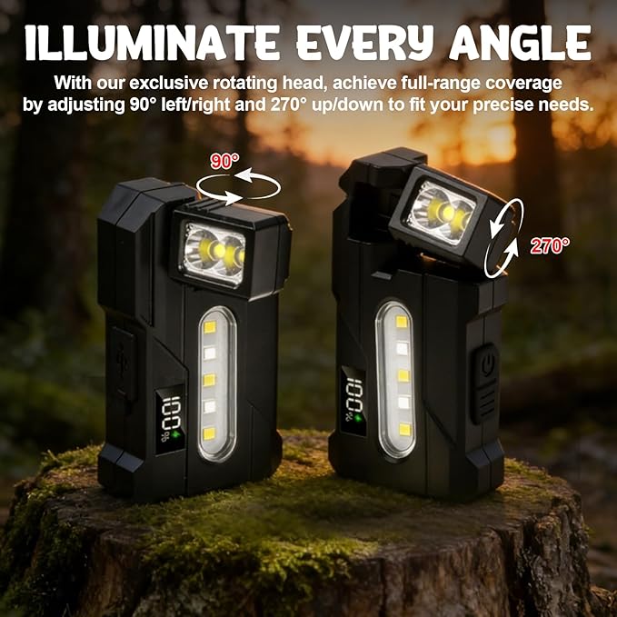 Mity rain G5 Mini EDC Flashlight Kit 500 Lumens, 5-in-1 Tactical Flashlight Rechargeable with Carabiner & Professional Gear Bag, 1500mAh Magnetic Flashlights Set for Outdoor Home Emergencies (Black)