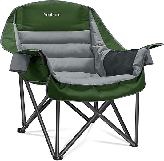 Youtanic Oversized Camping Chair, Portable Folding Camping Chairs with Side Pocket, Cup Holder and Carry Bag, Heavy Duty Outdoor Camping Chairs for Adults, Fishing, Sports, Trip, up to 400lbs, Style 7