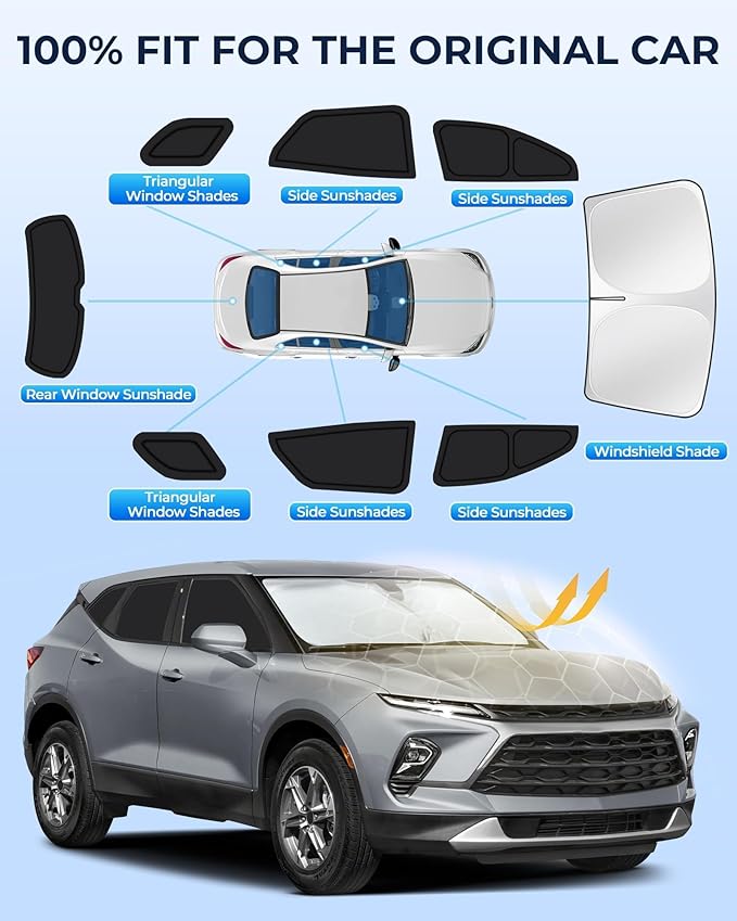for Chevrolet Blazer 2019-2025 Car Window Shades, 8pcs Privacy Sun Shade Set for Front Windshield Side and Rear Windows, Full Window Covers Keeps Vehicle Cool for Camping Napping