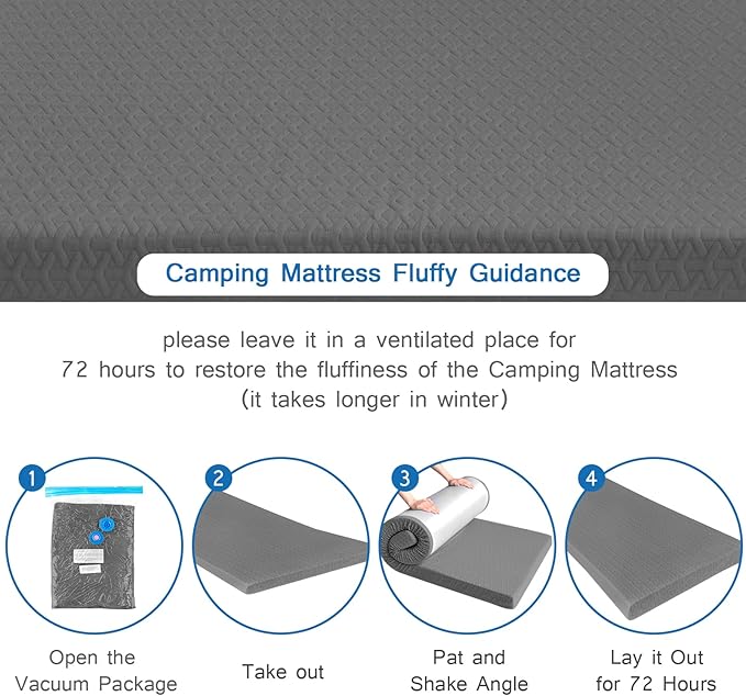 Memory Foam Camping Mattress Pad 3 Inch Thick, Portable Sleeping Pad with Waterproof Cover, Portable Roll Up Cot Mattress Pad Floor Mat for Travel Truck Bed Tent 72" x 24"x 3"