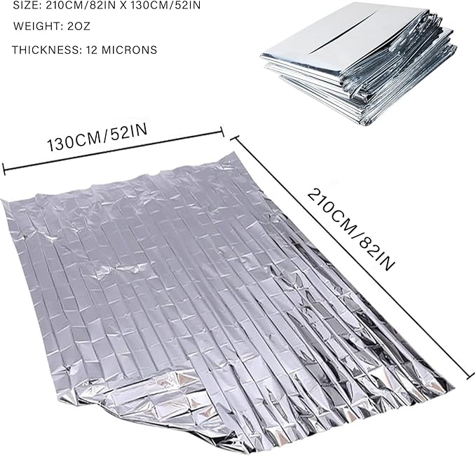 Emergency Foil Blanket (Pack of 50), Survival Thermal Mylar Blankets Individually Packaged Perfect for Outdoors, Hiking, Marathons or First Aid
