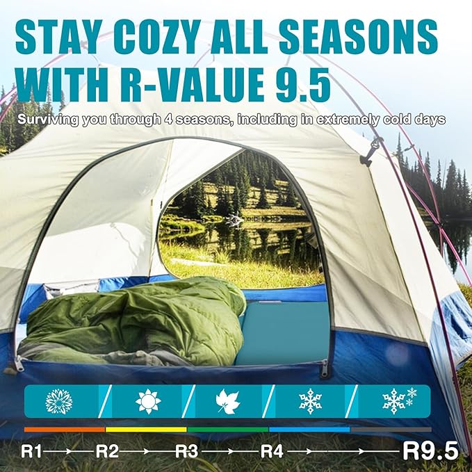Self Inflating Sleeping Pad with Electric Pump for Camping, 3.14"Thick Memory Foam Sleeping Mats, Easy Inflate&Deflate,9.5 R-Value Insulated Camping Mattress with Pillow for Car Travel Tent, Dark Blue