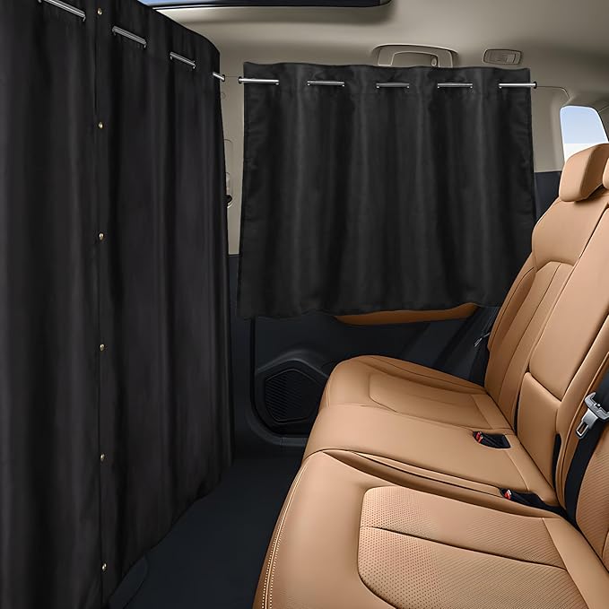 ZATOOTO Car Window Shades Set of 3, Side & Back Window Blackout Car Divider Curtains, Opaque Suede, Totally Blackout, Adjustable Length for Most Cars, Sedans, Vans & SUVs