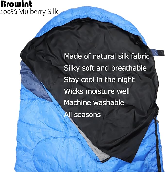 Browint Silk Sleeping Bag Liner, Silk Sleep Sack, Extra Wide 87"x43", Lightweight Travel Sheet for Hotels, More Colors for Option, Reinforced Gussets
