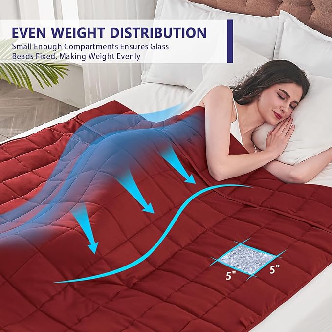 yescool Weighted Blanket for Adults (20 lbs, 88” x 104”, Red) Cooling Heavy Blanket for Sleeping Perfect for 190-210 lbs, Queen Size Breathable Blanket with Premium Glass Bead, Machine Washable