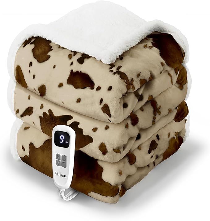 Heated Blanket Full Blanket - Fast Heating Electric Blanket, Soft Flannel Heated Full with 4 Time Settings,10 Heating Settings, Warm Gifts for Women & Mom&Grandma(72"x84"Cow Print Apricot)