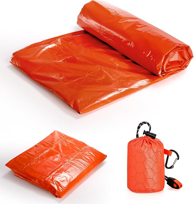 Noamus 6 Pack Emergency Survival Sleeping Bags, Thermal Bivy Sack Blanket, Lightweight Portable Nylon Sack with Whistle, Aluminized PE Survival Gear Supplies for Camping Hiking, Outdoor Adventure