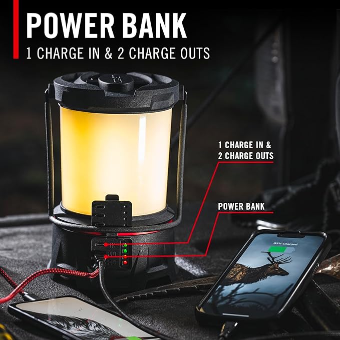 COAST EAL40R 2500 Lumen Rechargeable Emergency Camping Lantern with Red Flashing Mode, Carabiner, Diffuser, Foldeable Handle, Moonglow™ Low Mode, Illuminated Power Button, USB-C Power Bank