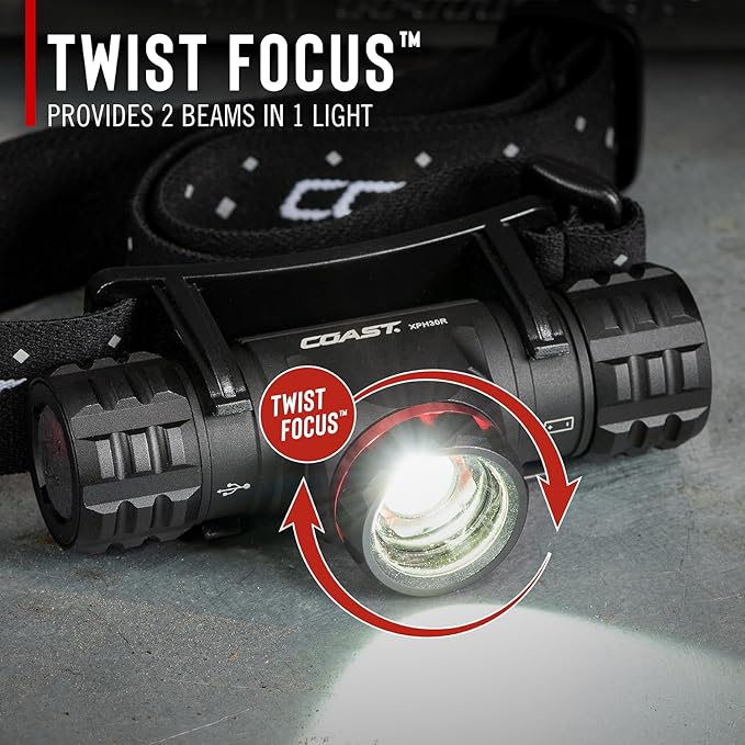 Coast XPH30R 1500 Lumen USB-C Rechargeable Dual Power Headlamp with Twist Focus Beam and Magnetic Base, 4.37 oz. - Desert/Tan