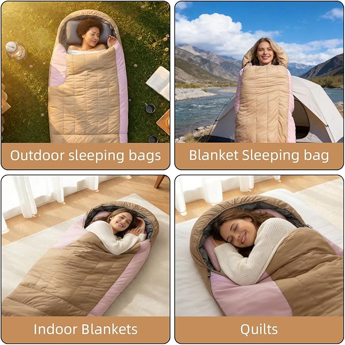 3-in-1 Down Sleeping Bag for Adults with Detachable Hood, 32°F 45°F Rectangular Lightweight Down Blanket Sleeping Bag for Camping Hiking and Backpacking Outdoor and Indoor 4 Season