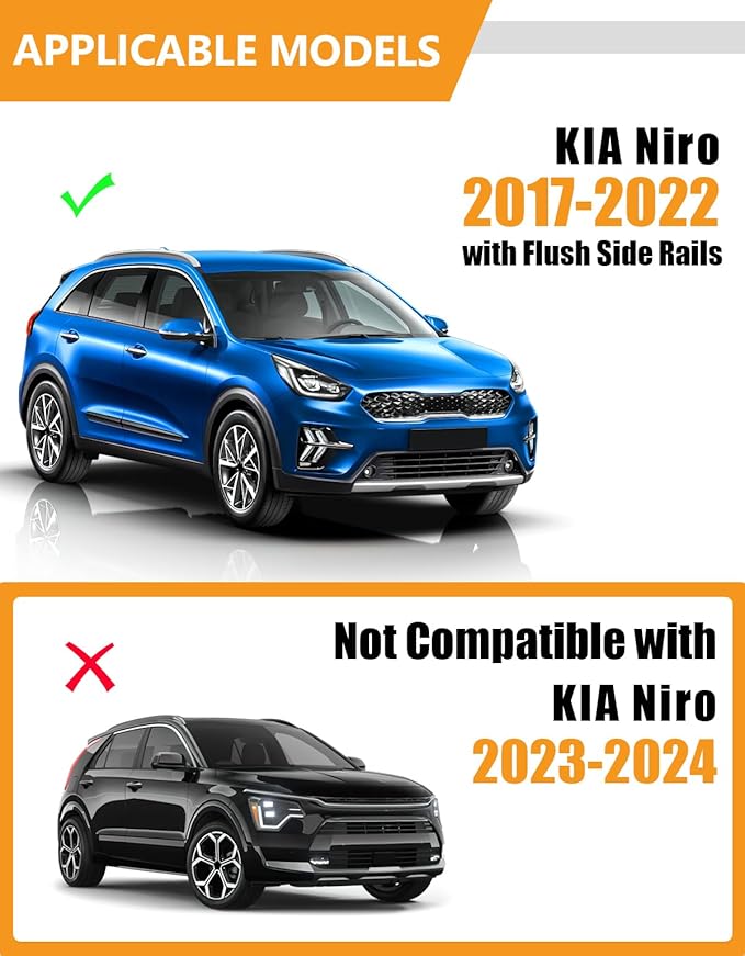 KINGGERI 300lbs Lockable Roof Rack Cross Bars Compatible with Kia NIRO 2017 2018 2019 2020 2021 2022 with Flush Side Rails, Heavy Duty Aluminum Roof Rails Crossbars Rooftop Cargo Carrier Luggage Black