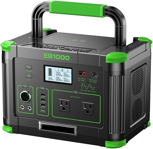 1000W Solar Generator 999Wh, Portable Power Station with 60W USB-C PD Output, 110V Pure Sine Wave AC Outlet Backup Lithium Battery for Outdoors Camping Travel Hunting Home (Peak 2000W)