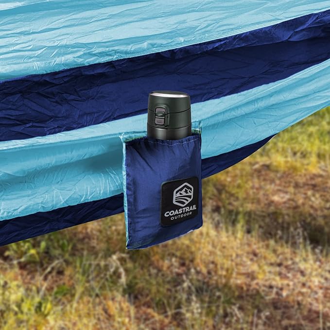 Coastrail Outdoor Deluxe Portable Hammock Compact 1-Person 108"*54" Hammock Multi-Purpose Indoor/Outdoor- Hammock Kit with Tree Straps and Carabiners, Blue, One Size