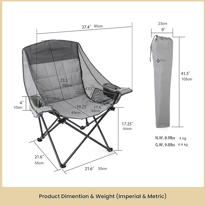 ARROWHEAD OUTDOOR 2-Pack Oversized Folding Camp Chair w/Adjustable Double Sized Cup Holder, Mesh Sides, Inner Pockets, Carry Bag, 300 LBS Weight Capacity