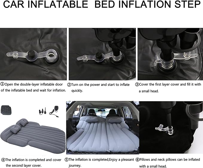 Onirii Inflatable SUV Air Mattress,Thickened Flocking Car Travel Camping Bed with 2 Pillows & Air Pump,Portable Car Sleeping Mattress for SUV Trunk and Rear