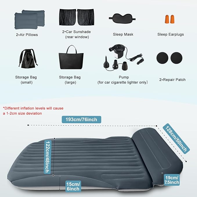 Ciremiv SUV Air Mattress, Double-Sided Thick Flocked Car Air Mattress with Built-in Pump & Pillow, Complete Sleeping Accessories for Auto Camping & Road Trips（Dark Gray）