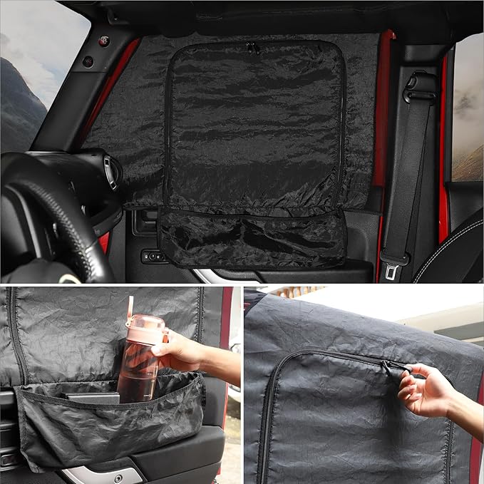 Hoolcar Front Window Sun Shade Covers Elasticized Breathable Mesh Car Side Window Screens Net UV Protection Sunshade with Storage Bags for 1997-2024 Jeep Wrangler TJ JK JL & Gladiator JT,2PCS