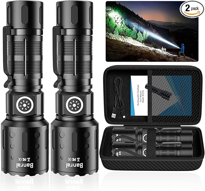 Rechargeable Flashlights High Lumens, Super Bright LED Small Powerful Tactical Flashlight with Memory Function, 6Modes Pocket Waterproof Flash Light for Home,Camping,Car,Emergency,Gifts for Men