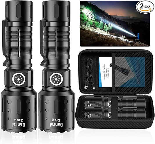 Rechargeable Flashlights High Lumens, Super Bright LED Small Powerful Tactical Flashlight with Memory Function, 6Modes Pocket Waterproof Flash Light for Home,Camping,Car,Emergency,Gifts for Men