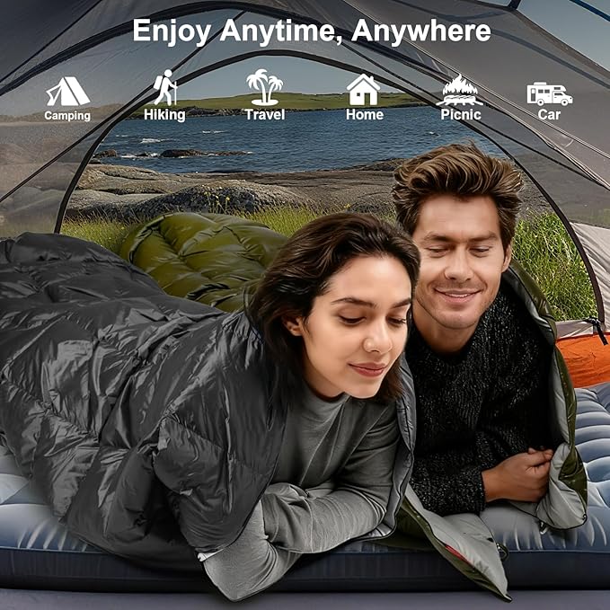 Down Camping Blanket - Lightweight, Packable, Warm & Puffy Outdoor Travel Quilt for Sleep, Hiking, Backpacking, Stadium, Festivals, Water-Resistant Sleeping Bag 55"x79"