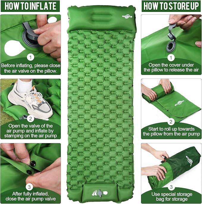 WANNTS Sleeping Pad, Ultralight Inflatable Sleeping Pad for Camping, Built-in Pump, Ultimate for Hiking - Airpad, Carry Bag, Repair Kit - Compact & Lightweight Camping pad