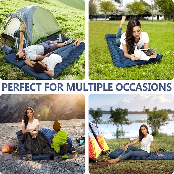 Sleeping Pad, Ultralight Self Inflating Camping Mat Sleeping Pad for Camping with Built-in Foot Pump & Pillow Durable Waterproof Sleeping Mat for Tent, Backpacking, Hiking - Blue