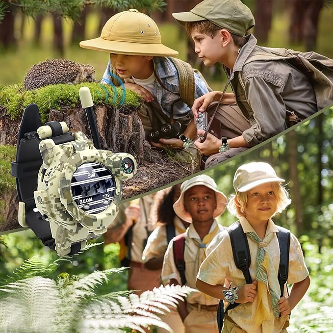 Walkie Talkies Watch Rechargeable, Spy Watch Army Toys for Kids, 7 in 1 Digital Watch Walkie Talkies with Flashlight, Cool Spy Gadgets for Boy Girls Outdoor Game
