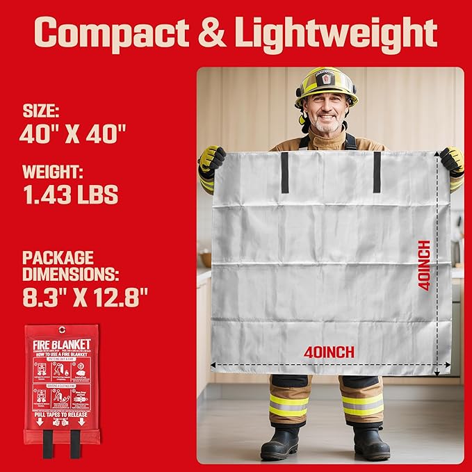 Emergency Fire Blanket 2 Pack 40"x40", Fire Suppression Blanket for Kitchen Home Garage Car Camping