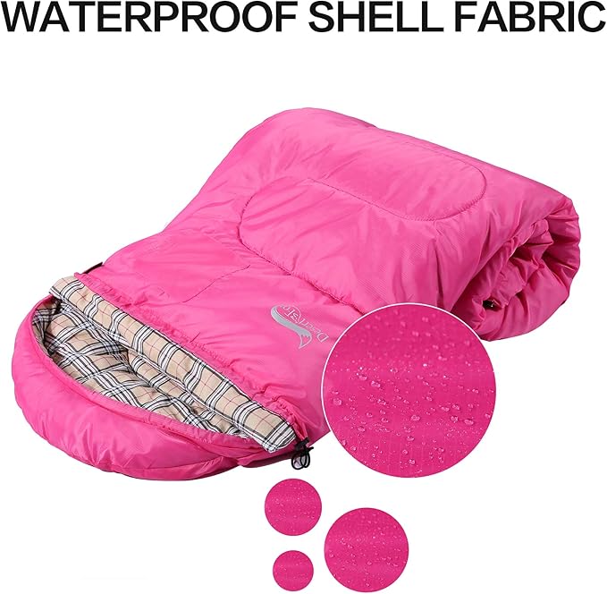 DESERT & FOX Cotton Flannel Sleeping Bags with Pillow, 4 Season Warm & Cold Weather Envelope Compression Sack, Lightweight & Portable Backpacking Sleeping Bag for Outdoor Camping, Hiking, Traveling