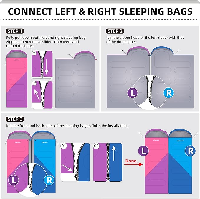 Clostnature Sleeping Bag for Adults and Kids - Lightweight Camping Sleeping Bag for Girls, Boys, Youths, Ultralight Backpacking Sleeping Bag for Cold Weather - Compression Sack Included(Left Zipper)