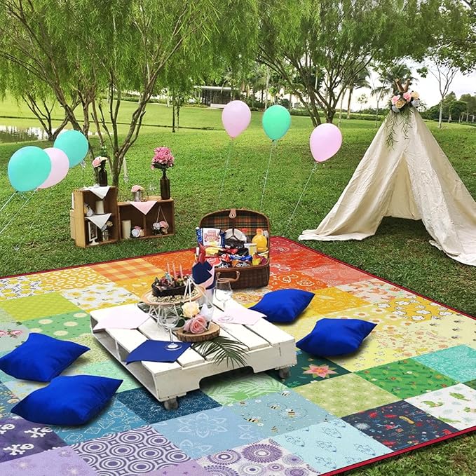 Supfitness Extra Large Picnic Blankets Waterproof Foldable (60"x 80") Boho Beach Blanket Waterproof Sandproof,3-Layer Thicking Mat Outdoor Packable Camping Blanket