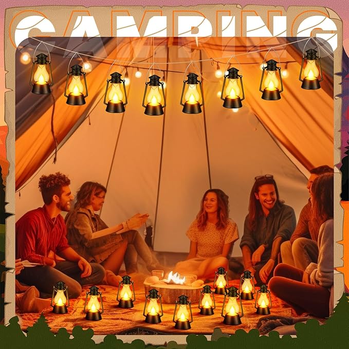 Ferraycle 12 Pcs Mini Lantern for Centerpiece Western Wedding Decor 4 Inch Camping Decorative with LED Candle Vintage Hanging Lantern Ornaments Bulk for Cowboy Cowgirl Xmas Party Decoration (Black)